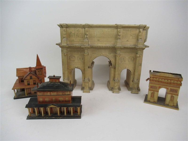 Four Paper and Wood Architectural Models