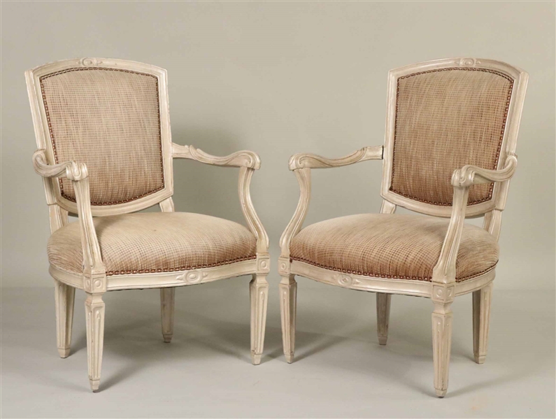 Pair of White Painted Louis XVI Style Fauteuils
