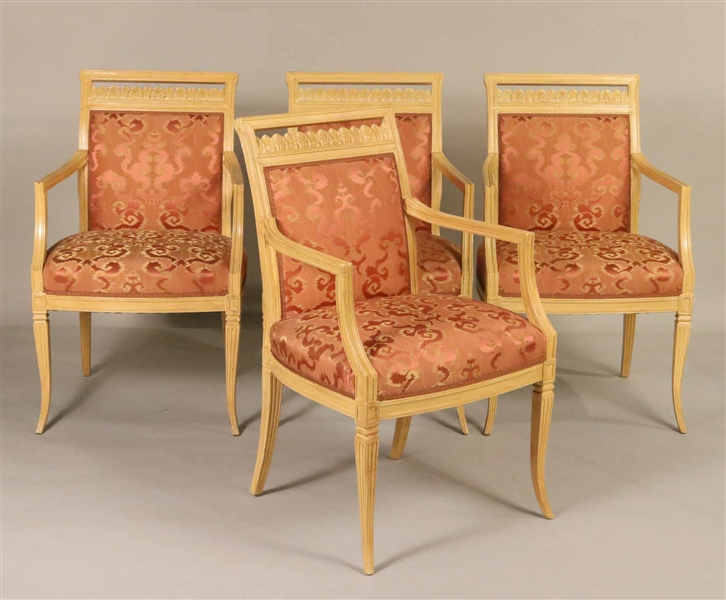 Four Neoclassical Style Yellow-Painted Armchairs