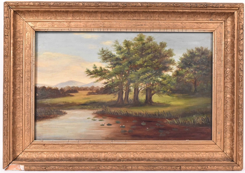 Oil on Canvas, Trees Along River