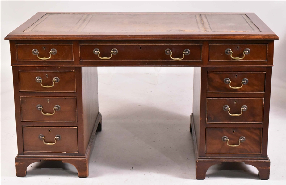 George III Style Mahogany Double Pedestal Desk