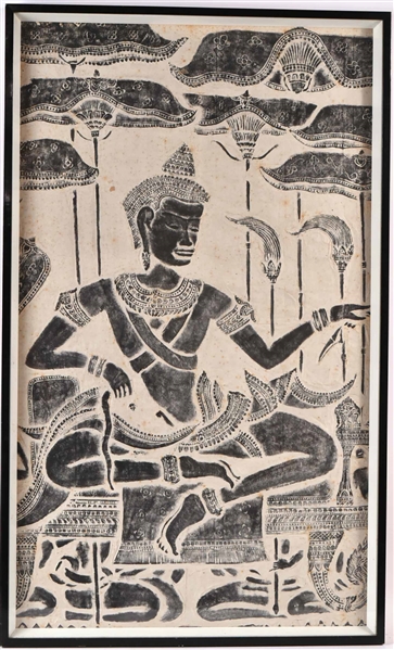 Woodblock Print of a Southeast Asian Seated Woman