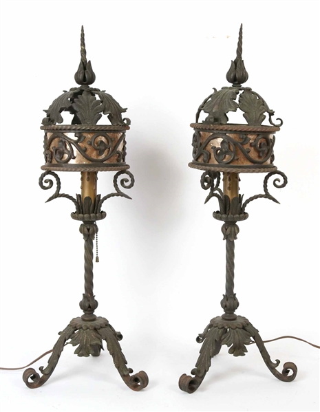 Pair of Baroque Style Wrought-Iron Table Lanterns