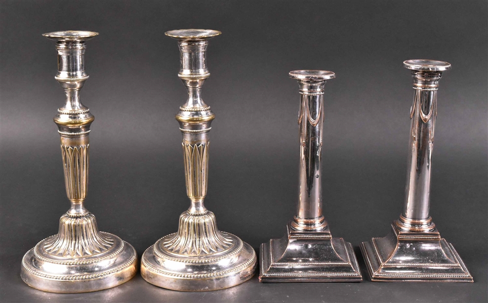 Two Pair of Silver Plated Candlesticks