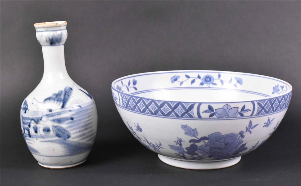 Chinese Blue and White Porcelain Vase and Bowl