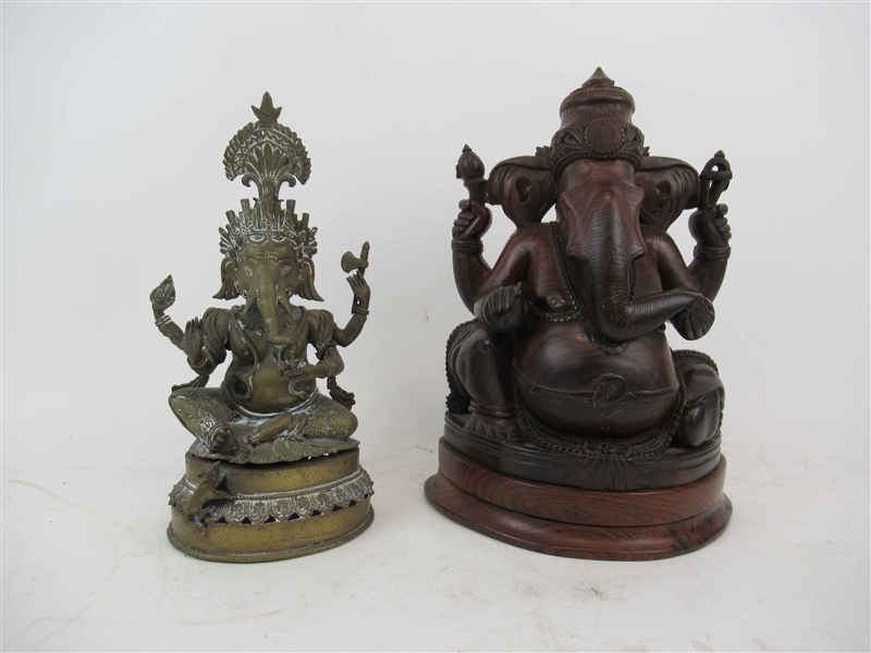 Carved Wooden Diety Ganesh Hindu Statue 