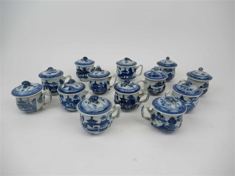13 Canton Chinese Export Pots De Creme Syllabub