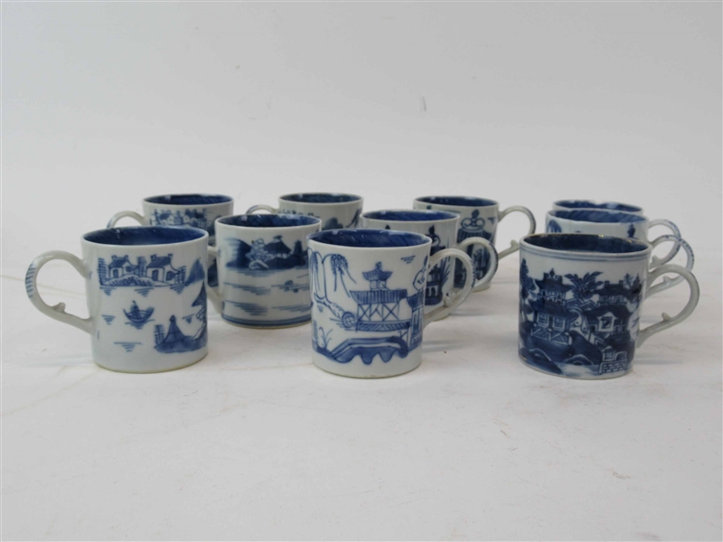 Set of 10 Chinese Export Canton Loop Handled Cups