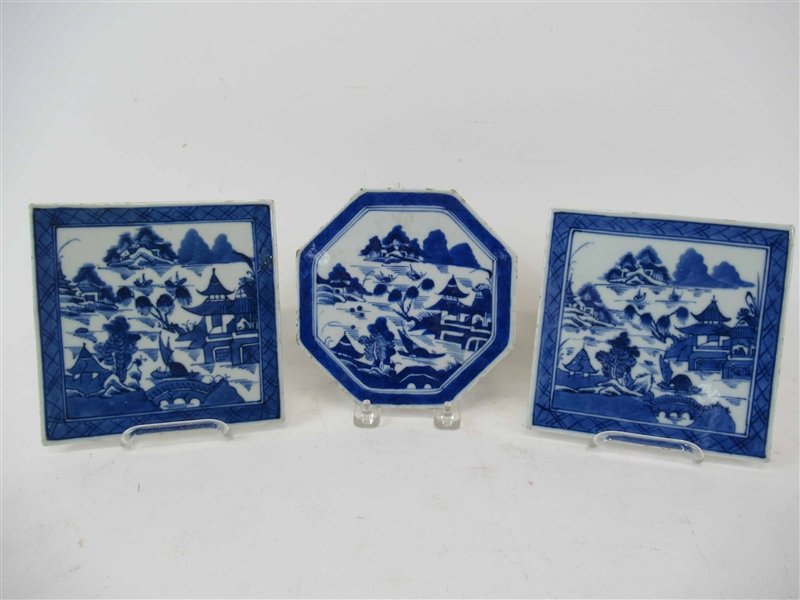 Three Chinese Export Canton Tiles