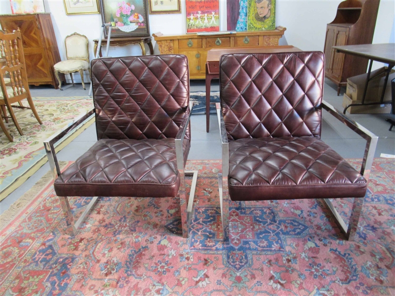 Pair of Modern Chromed Lounge Chairs