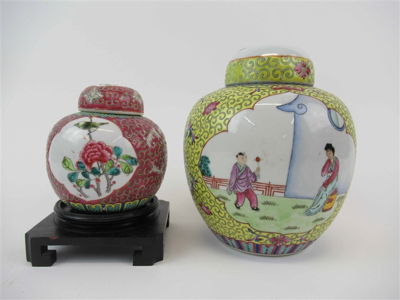 Two Asian Enamel Decorated Ginger Jars 