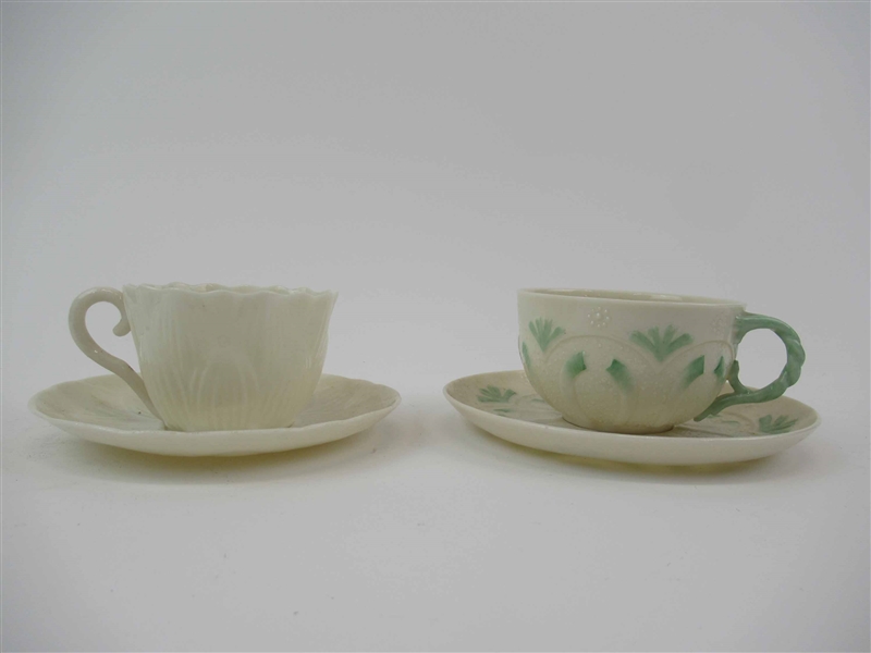 Belleek Black Mark Institute Green Cup and Saucer