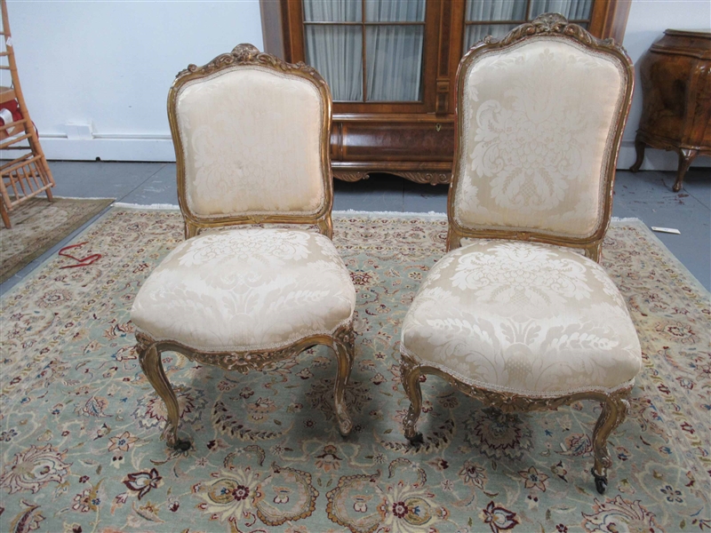 Two Louis XV Style Gilt Painted Side Chairs
