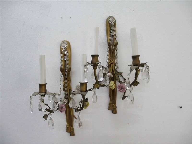 Pair of Bronze Two Light Tassel Form Wall Sconces