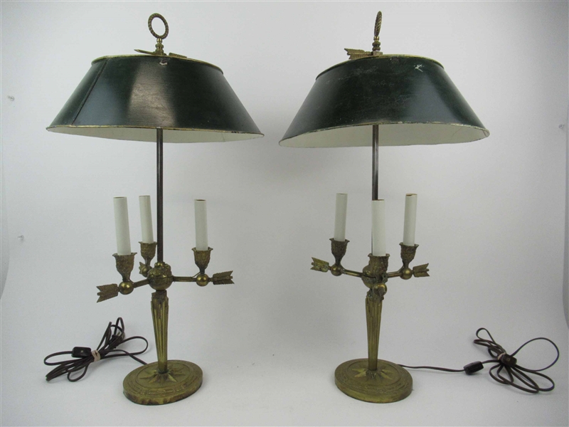 Pair of Three Light Tole Bouillotte Lamps
