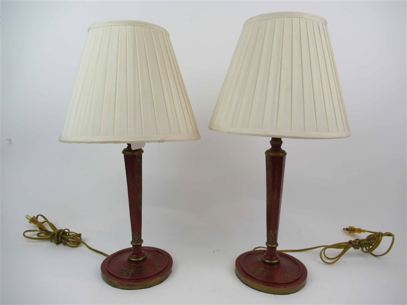 Pair of Red Lacquered Chinoiserie Table Lamps 