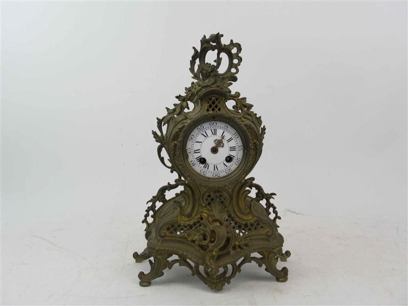 French Patinated Metal Mantle Clock