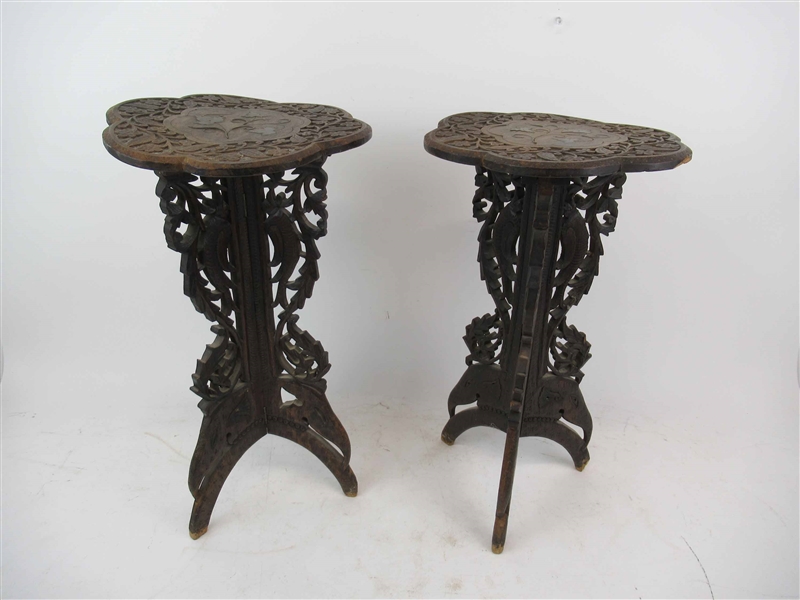 Pair of Hand Carved Hardwood Side Table
