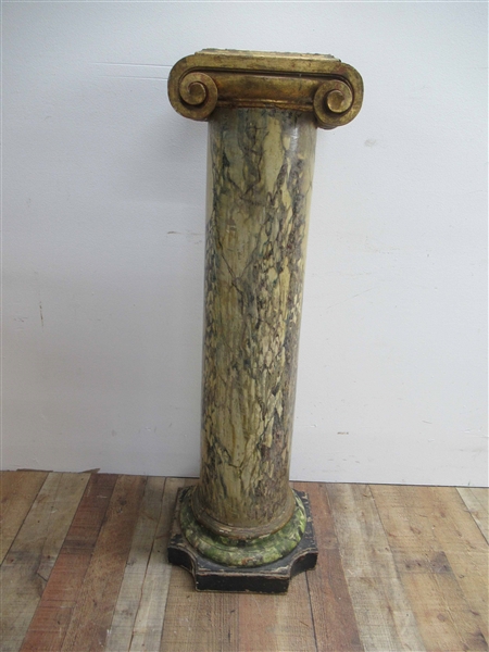 Faux Marbleized Giltwood Carved Pedestal 