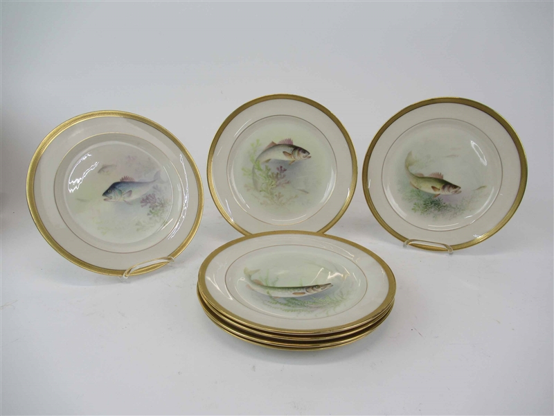 7 Hand Painted Lenox Fish Plates By W. H. Morley