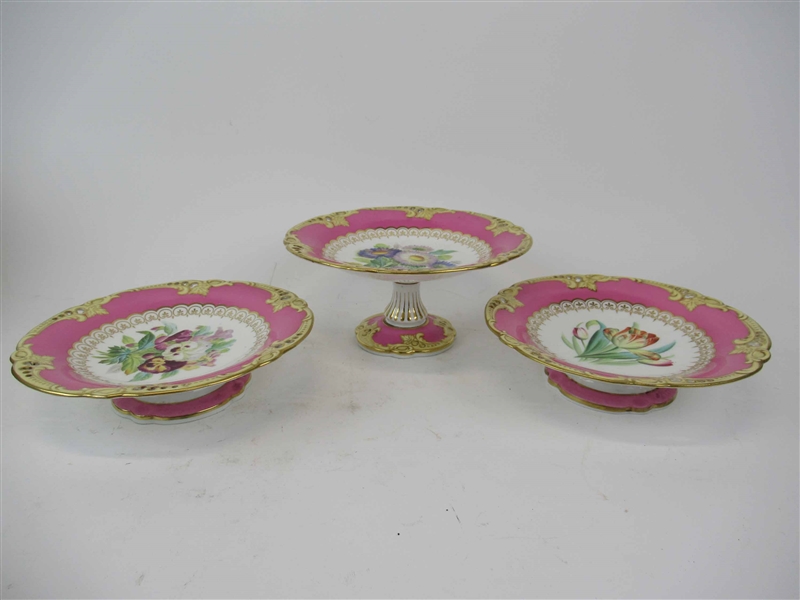 Set of Antique Hand Painted Compotes and Tazza