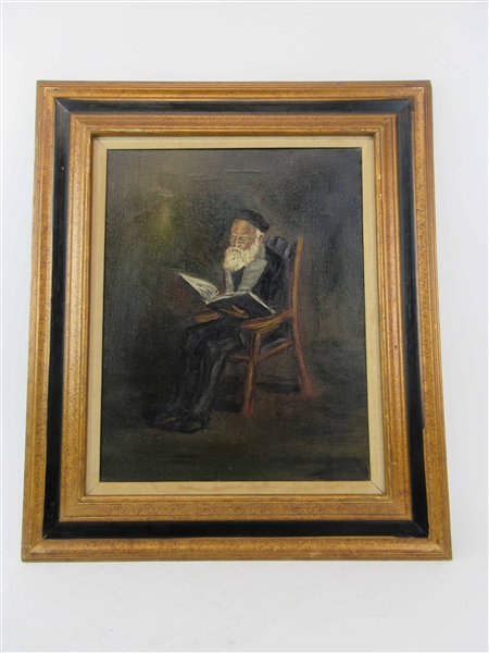 Oil on Canvas of Rabbi Reading Torah