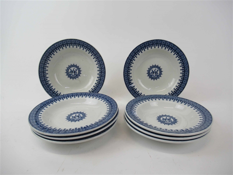 8 Shenango China Blue & White Rim Soup Bowls