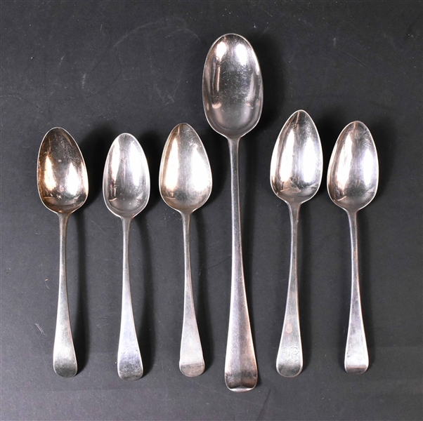 Five Georgian Silver Tablespoons & Stuffing Spoon