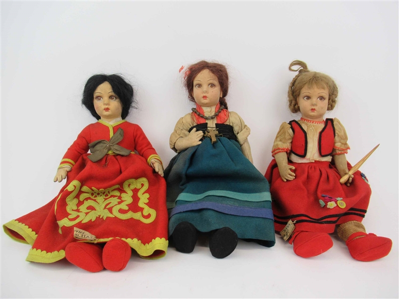 Three Vintage Lenci Felt Dolls