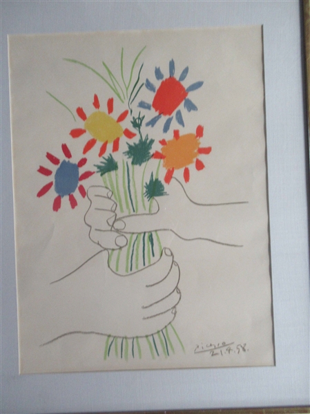 Framed Print,  Picasso, Flowers and Hands