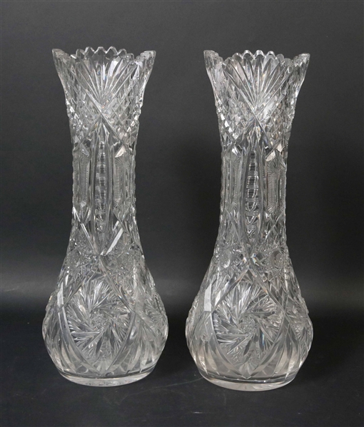 A Pair of Tall Cut Glass Vases