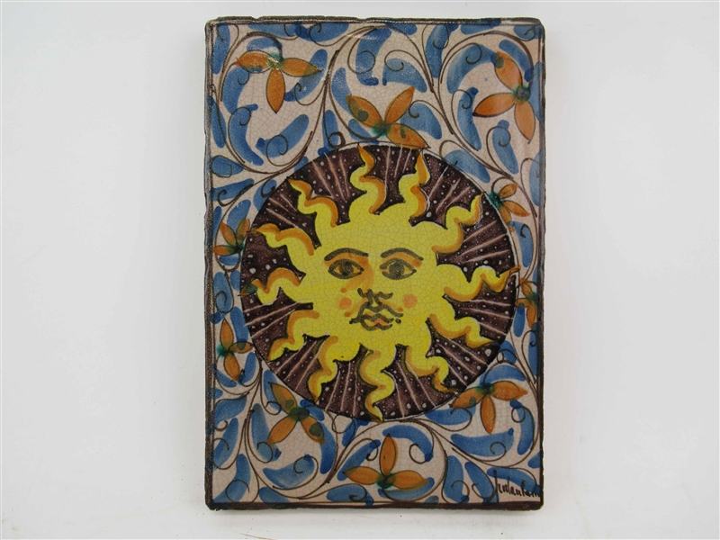 Italian Hand Painted Terracotta Wall Tile of Sun