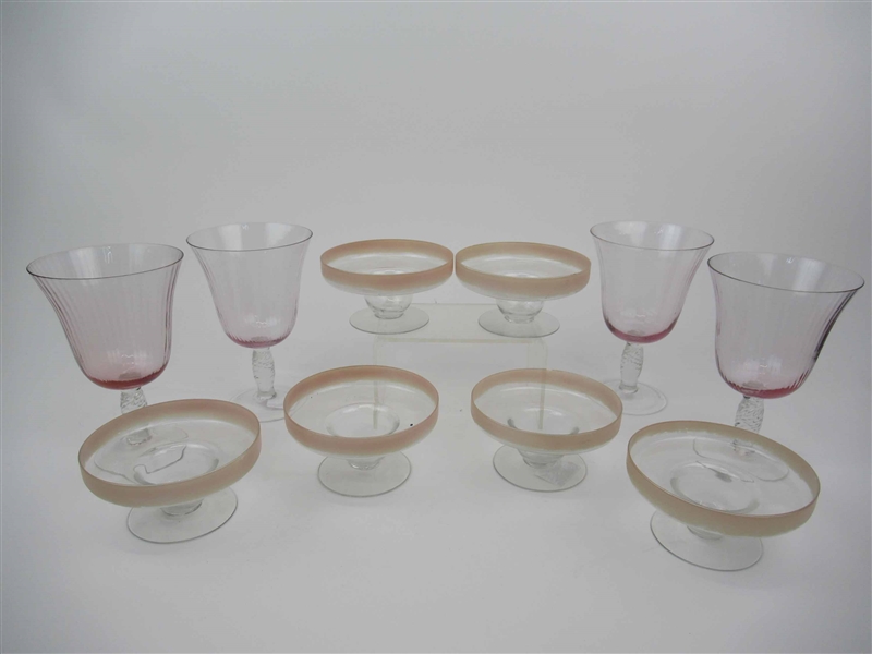 Four Large Pink Venetian Style Glass Goblets