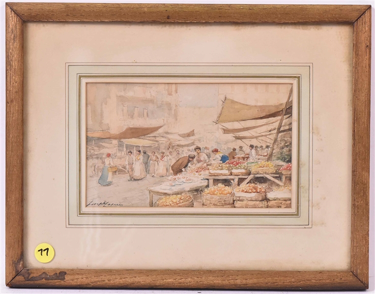 Watercolor Market Scene French 19th Century