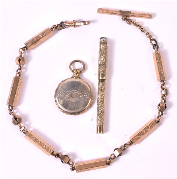 Victorian Gold Tone Box Form Watch Chain