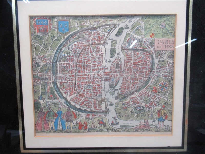 Print, 1548 Hand Colored Map of Paris 