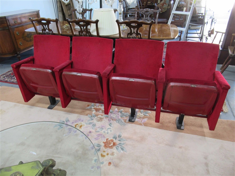 Set of Four Red-Velvet Upholstered Theater Seats