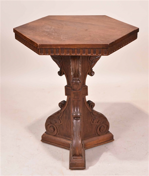 Neoclassical Style Oak Hexagonal Table