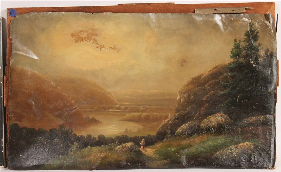 Oil on Canvas Landscape with Figures