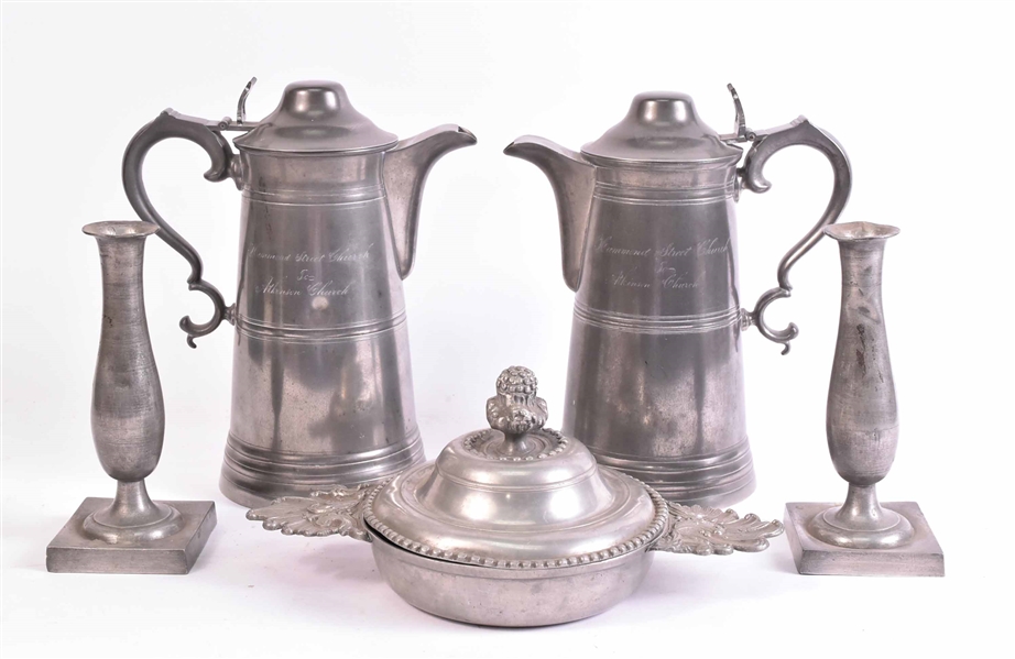 Group of Six Assorted Pewter Table Articles 