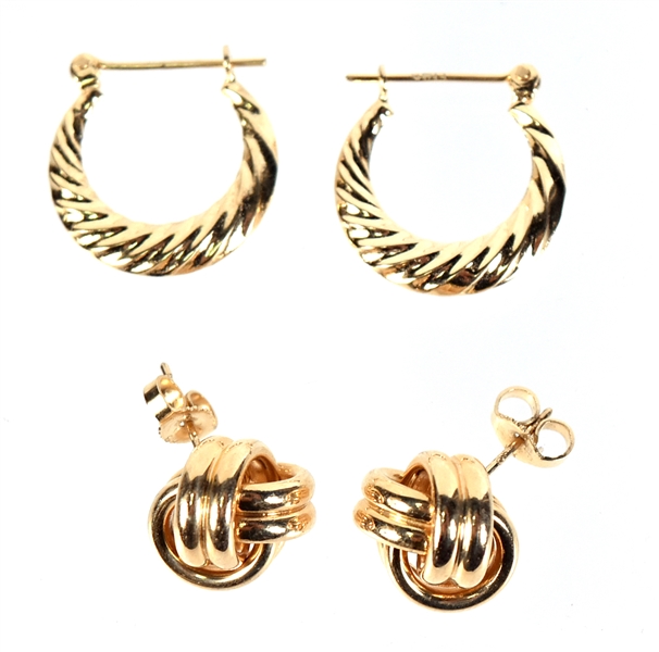 Two Pair of 14K Yellow Gold Earrings