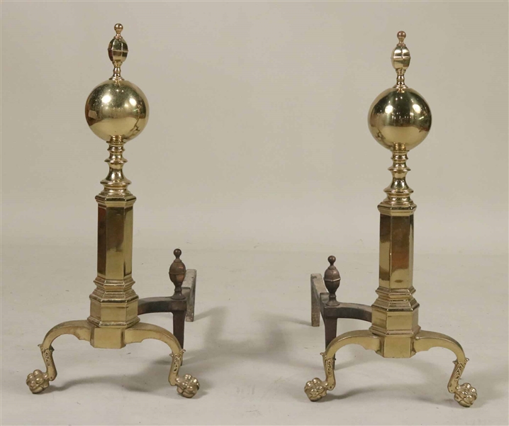 Pair of Brass Ball-Form Andirons