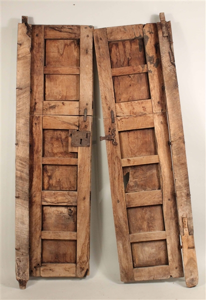 Two Rustic Pine Pintle-Hinged Doors