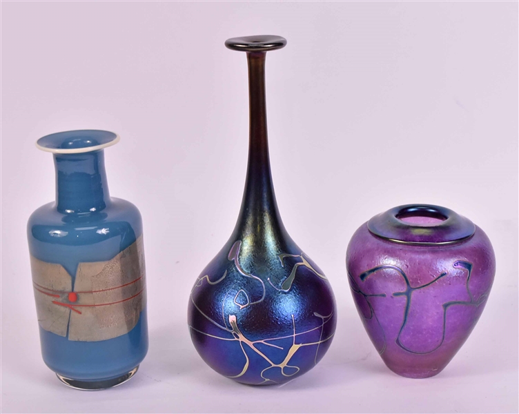 Two Robert Hill Iridescent Art Glass Vases