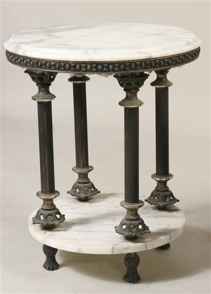 Neoclassical Style Marble Top Metal Side Table