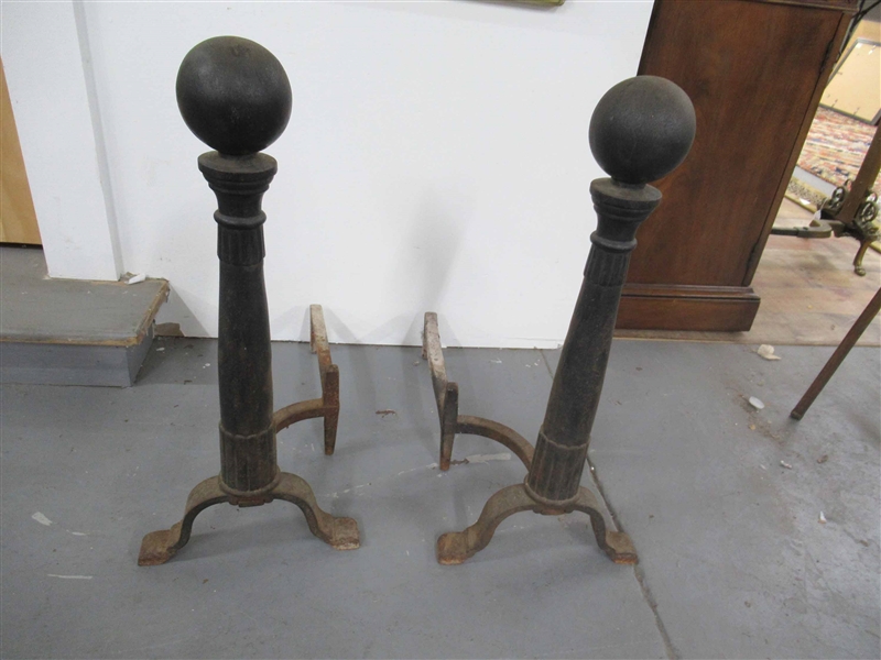 Pair of Cast-Iron Ball-Top Andirons