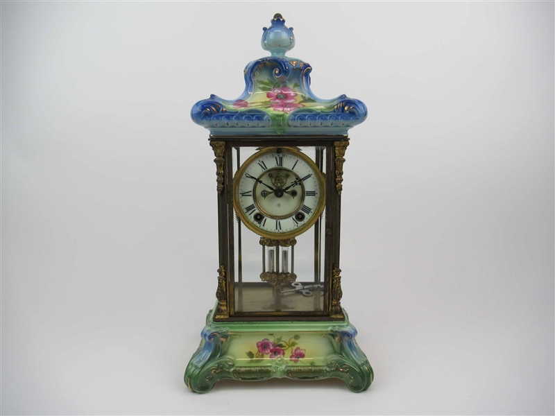 Ansonia Rococo Style Porcelain Shelf Clock