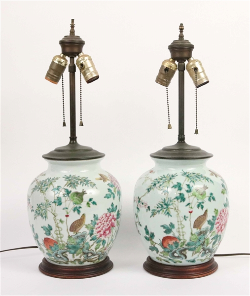 Pair Chinese Rose Medallion Porcelain Vases