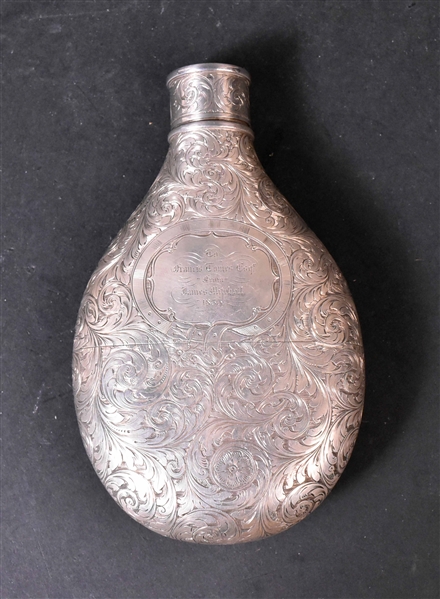 English Silver All-Over Engraved Flask