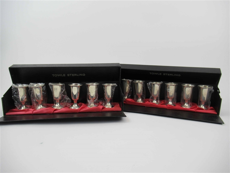 Two Boxed Set Six Towle Sterling Silver Cordials